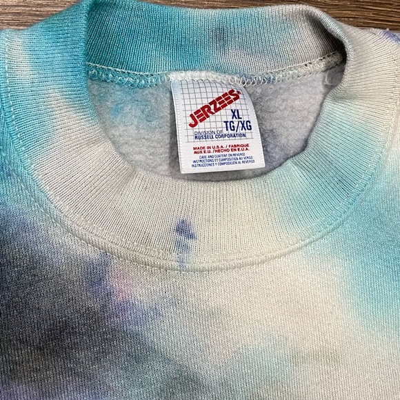 Vintage Jerzees Crewneck Sweatshirt Tie Dye Hyperjump XL Blue Remember Win - Picture 4 of 5
